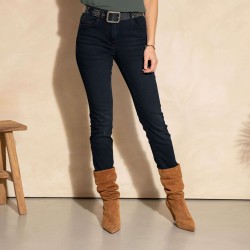 Eco-friendly straight-leg jeans in ultra-sheer dark blue faded stretch demin