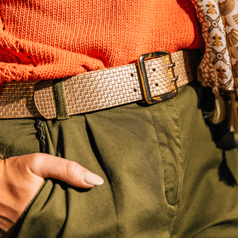 Ceinture à effet tressé en simili cuir doré