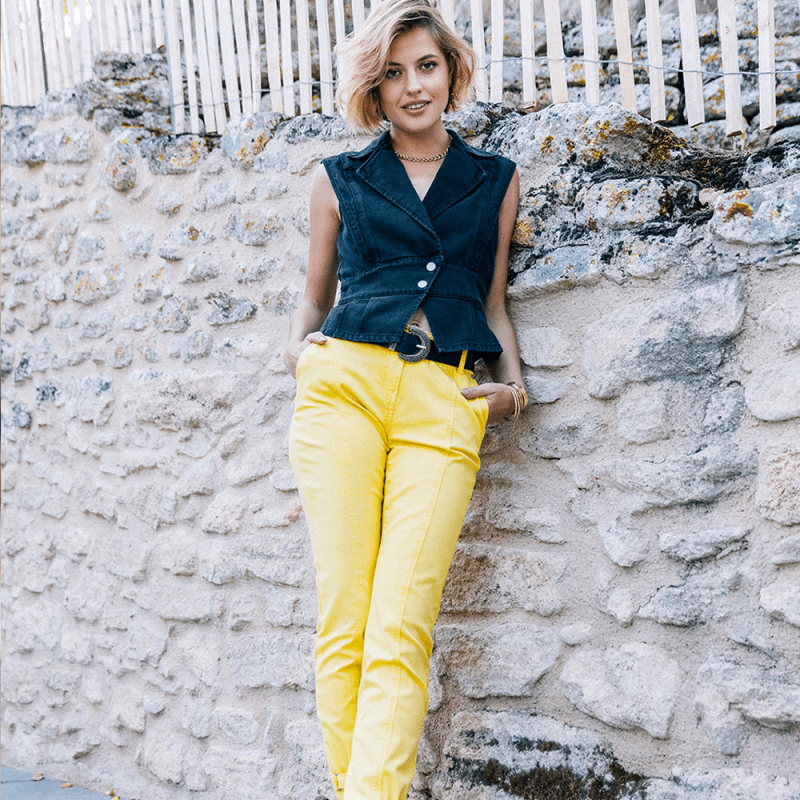 Pantalon coupe cargo coloris jaune en coton responsable