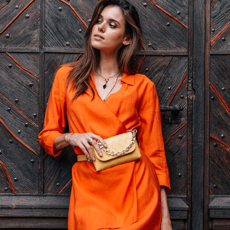 Robe portefeuille orange en lyocell