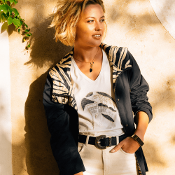 Parka réversible coloris noir et print zèbre en polyester recyclé
