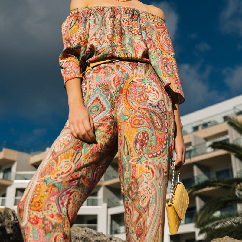 Pantalon Palazzo imprimé rétro 100% viscose durable