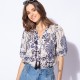 Blouse bohème 100% coton responsable écrue et bleue