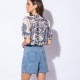 Blouse bohème 100% coton responsable écrue et bleue