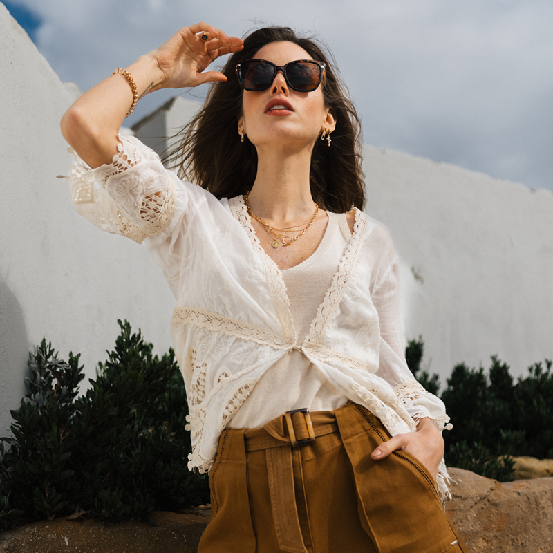 Poncho bohème en gaze de coton coloris écru