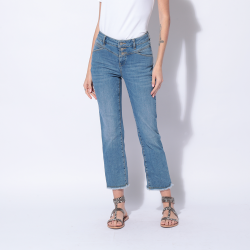 Medium blue bootcut cropped jeans in responsible cotton