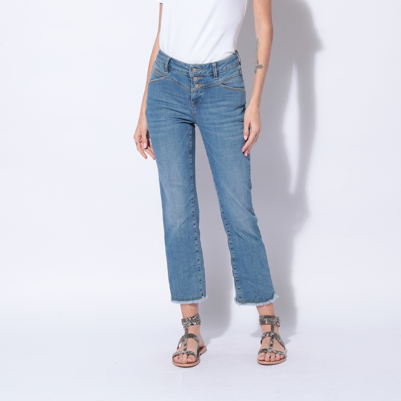 Medium blue bootcut cropped jeans in responsible cotton Jeans bar Products  23GRETA — Elora