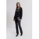 Pantalon noir coupe flare enduit effet cuir