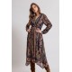 Robe longue gypset imprimé gris et bordeaux