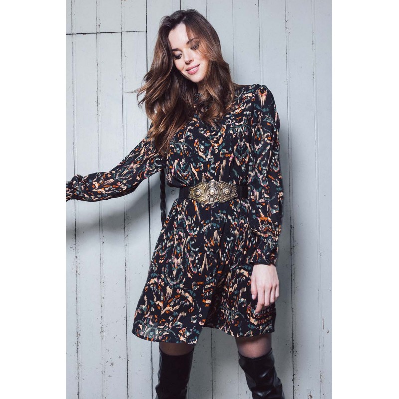 Robe coupe droite imprimé exclusif noir et orange