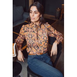 Blouse imprimé baroque noir et ocre