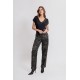 Pantalon Palazzo en satin imprimé sauvage kaki et noir