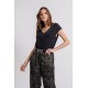 Pantalon Palazzo en satin imprimé sauvage kaki et noir