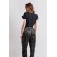 Pantalon Palazzo en satin imprimé sauvage kaki et noir