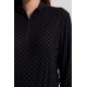 Top zippé noir en résille floquée
