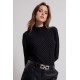 Top zippé noir en résille floquée