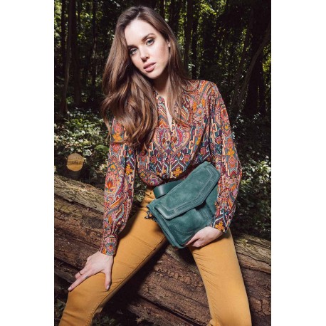 Sac pochette en cuir coloris meraude Elora
