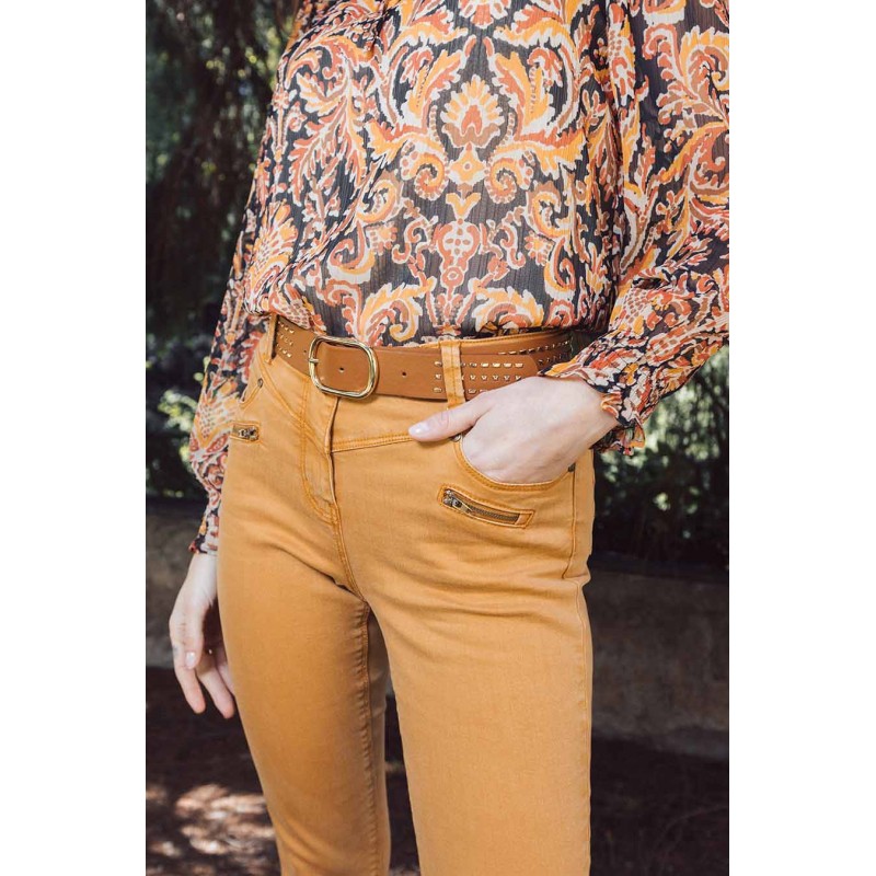 Ceinture en simili cuir bronze et petits clous