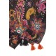 Chèche orné de sequins imprimé noir multicolore