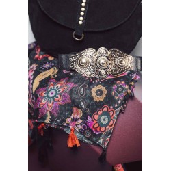 Chèche orné de sequins imprimé noir multicolore