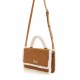 Sac forme cartable rectangulaire suédine camel et fausse fourrure