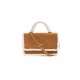 Sac forme cartable rectangulaire suédine camel et fausse fourrure