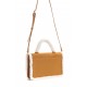 Sac forme cartable rectangulaire suédine camel et fausse fourrure