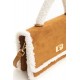 Sac forme cartable rectangulaire suédine camel et fausse fourrure