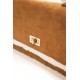 Sac forme cartable rectangulaire suédine camel et fausse fourrure