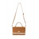 Sac forme cartable rectangulaire suédine camel et fausse fourrure