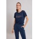 Tee-shirt à message bleu pailleté
