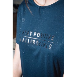 Tee-shirt à message bleu pailleté