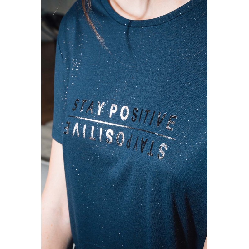 Tee-shirt à message bleu pailleté