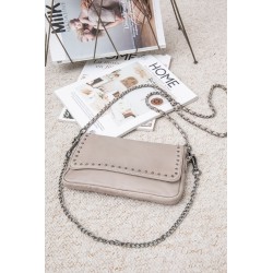 Taupe leather clutch bag