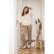 Pantalon fluide satiné beige