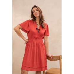 Fitted short dress in terracotta