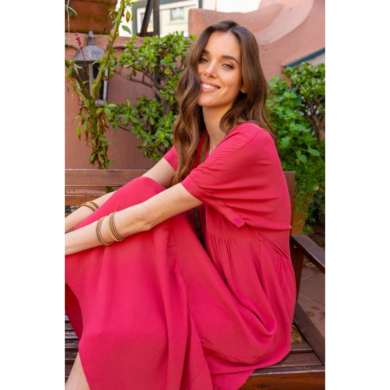 Robe longue fluide coloris framboise