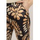 Pantalon forme Palazzo imprimé graphique noir et beige