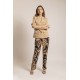 Pantalon forme Palazzo imprimé graphique noir et beige