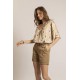 Blouse imprimé satin beige et noir