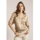 Blouse imprimé satin beige et noir