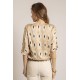 Blouse imprimé satin beige et noir