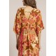 Robe longue kimono imprimé choco et rose