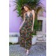 Robe longue infroissable imprimé jungle multicolore