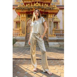 Wrinkle-free trousers in lamé