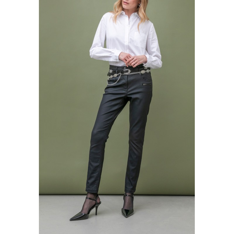 Pantalon slim enduit noir
