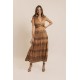 Robe longue plissée dorée