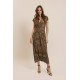 Robe longue infroissable kaki et ocre