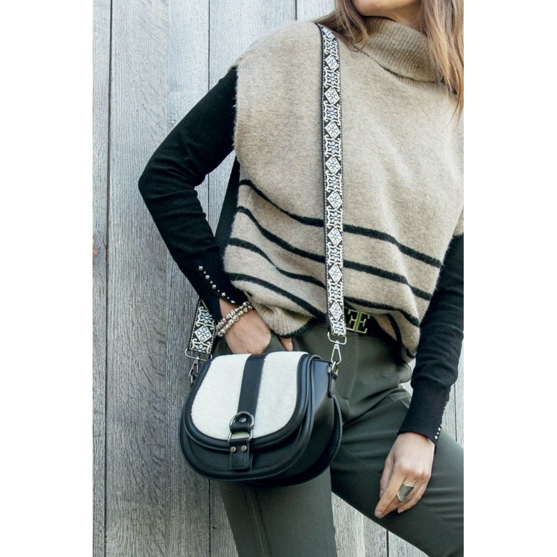 Sac bi-matières noir et écru