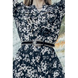 Ceinture velour et raphia noir et écru